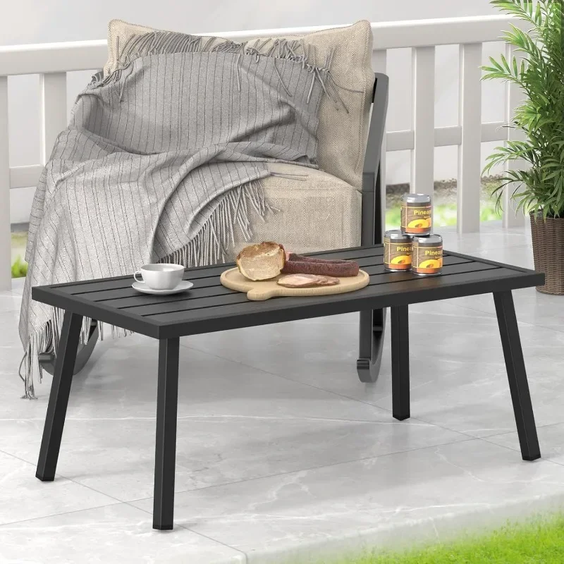 Small Metal Outdoor Coffee Side Table for Outside Patio, Rectangle
