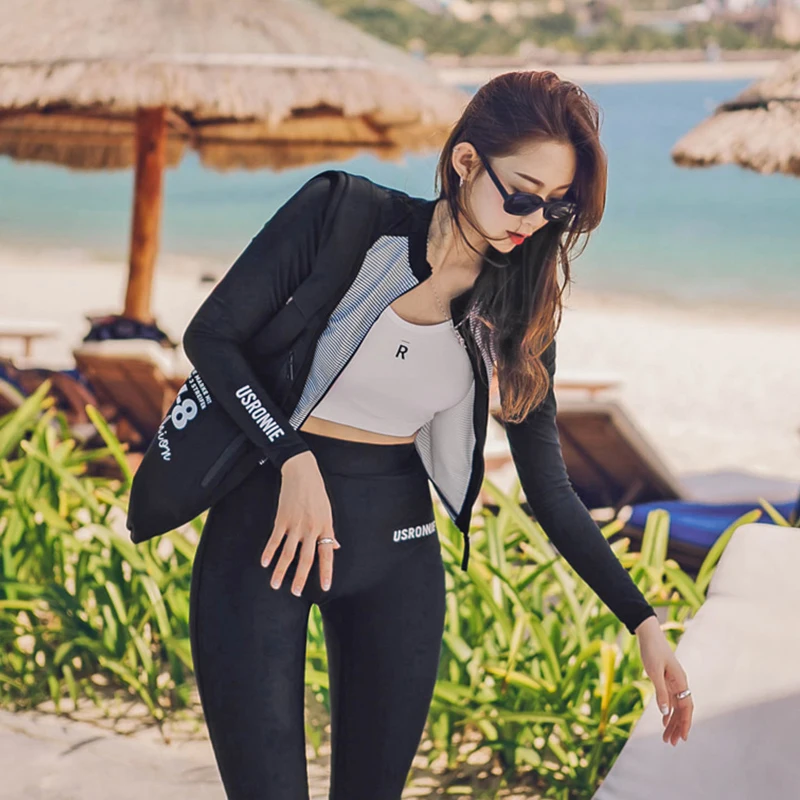 

Wisuwore Korean Version Women's Diving Suit Split Surfing Swimsuit Conservative Long Pants Long Sleeved Casual Sports Swimsuit