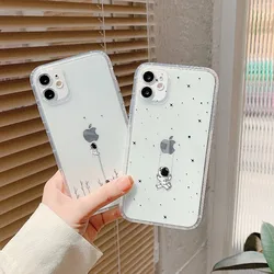 Cartoon Space Astronaut Phone Case For iPhone 16 15 14 13 12 11 Pro Max Mini 7 8 Plus Shockproof Soft Transparent Cover Fundas