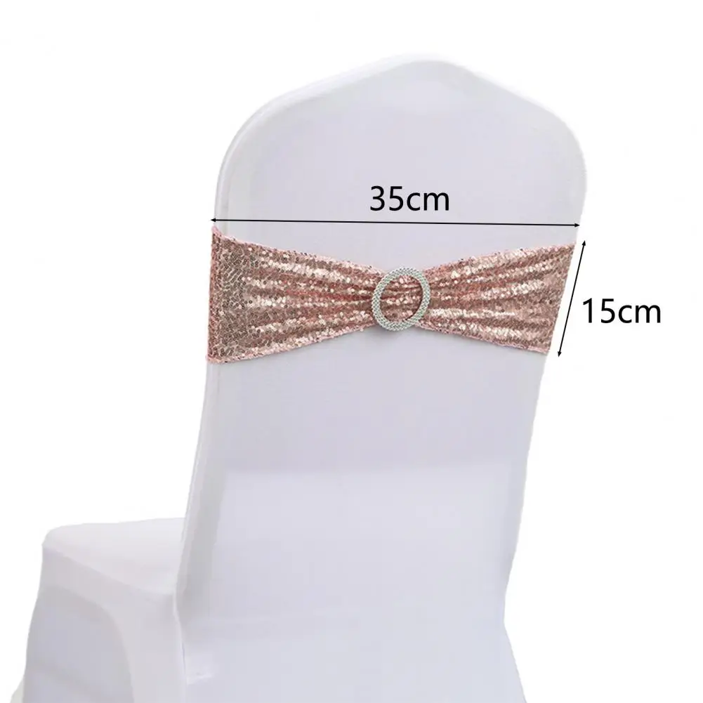 Chair Sashes Plain Tie Stretch Chair Sash Band With Round Buckle Elasticity Chair Back Bowknot Sequin Bandage Party Decoration