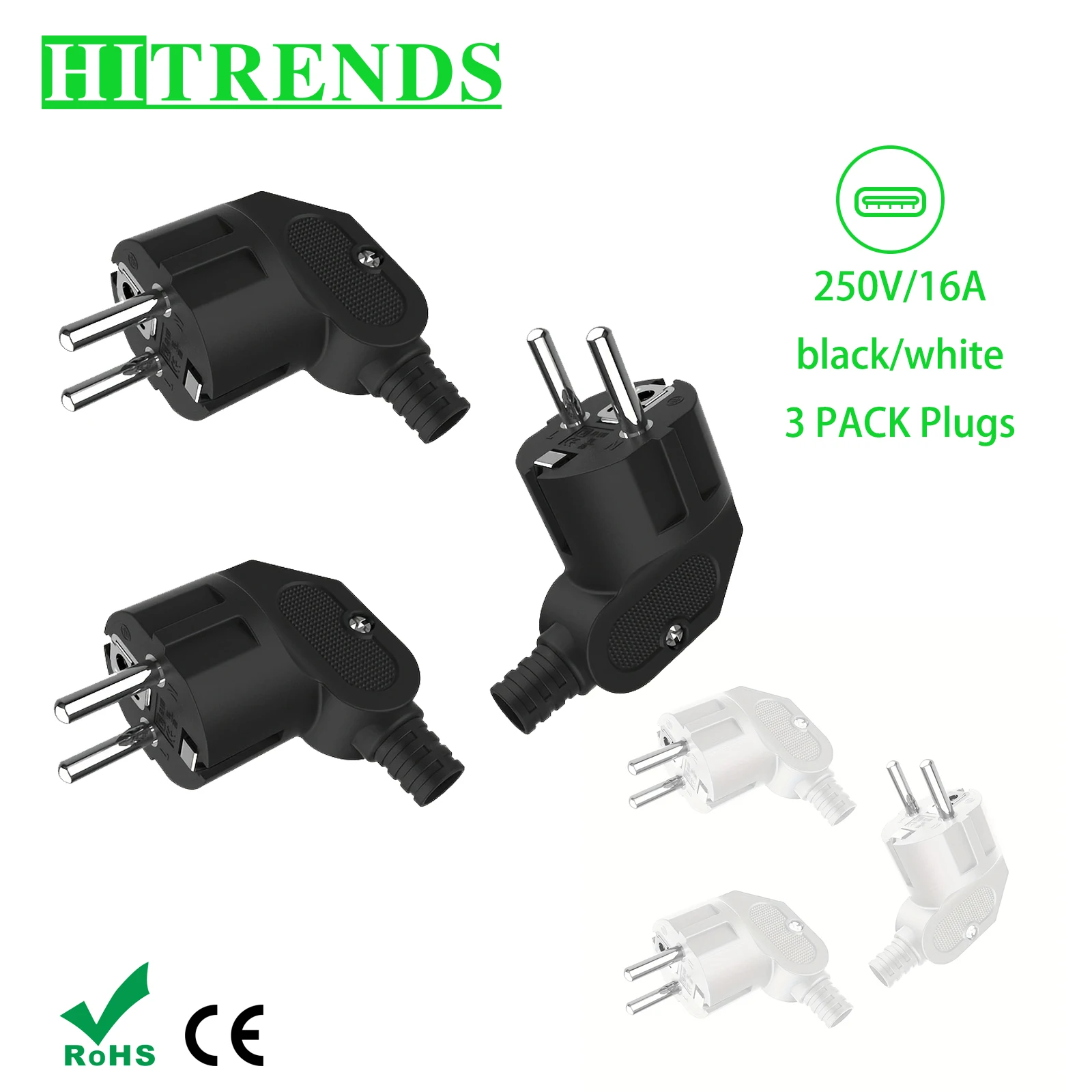 Adaptador de enchufe europeo de 3 uds., Cable de enchufe macho de repuesto, toma de corriente Schuko, Cable conector de enchufes de CA europeos de Francia, Corea