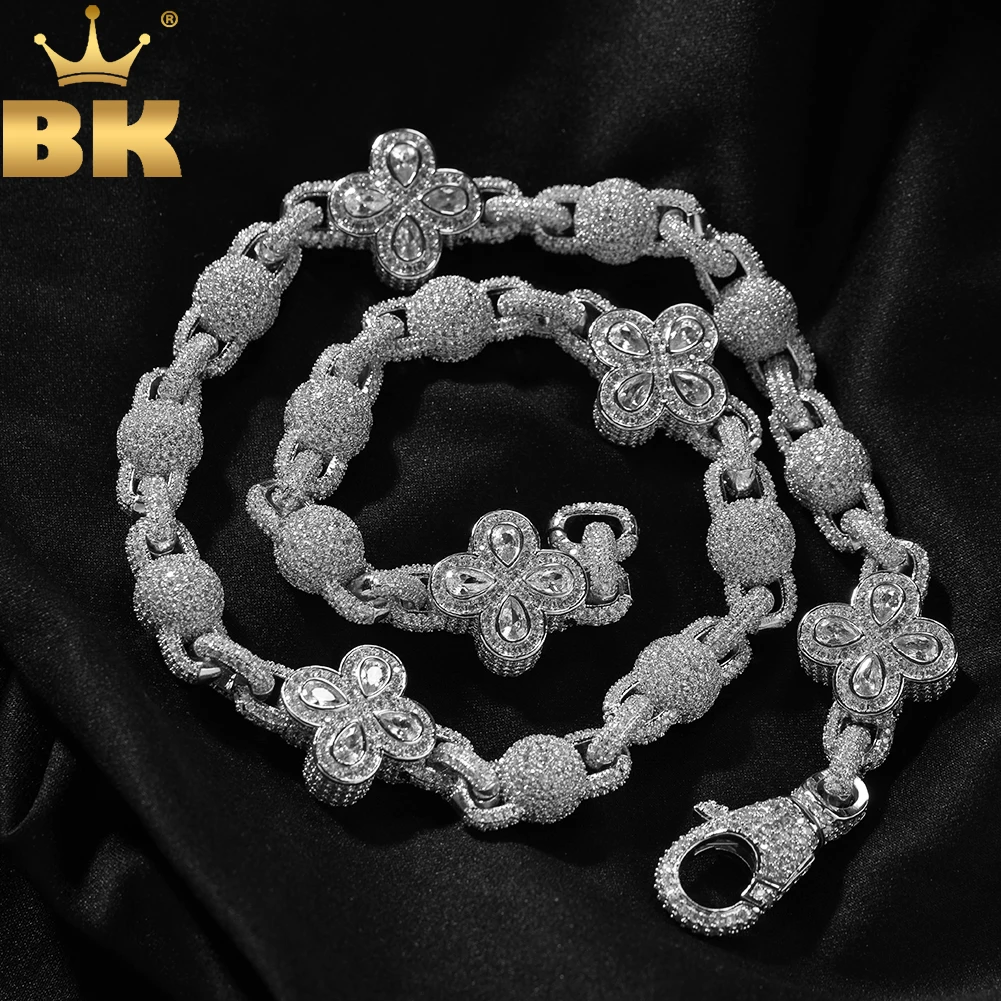 

TBTK Colored Four-Leaf Clover With Bead Locked Link Chain Necklace Micro Paved Cubic Zirconia Bracelet Hiphop Rapper Jewelry