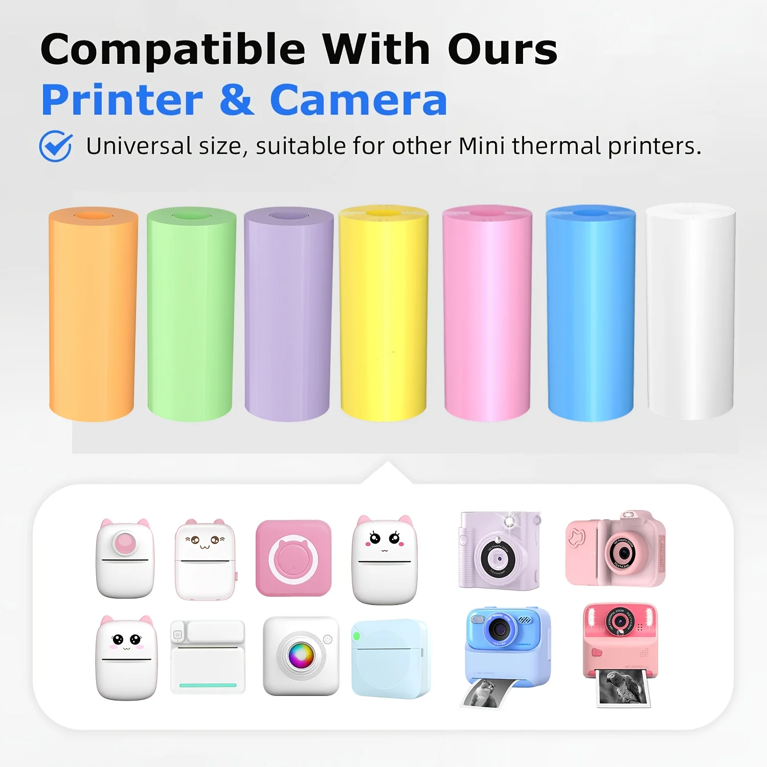 ورق صور صغير للطابعة الحرارية، 57 مم × 25 مم، متوافق مع معظم الكاميرات الفورية، لفات من الورق الحراري الملون