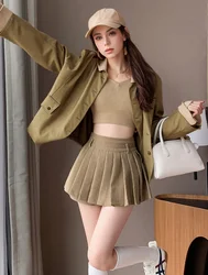 American Vintage Khaki Casual Cute Women Corduroy Skirt 2024 High Waist Slim Sexy Hotsweet Winter Mini Skirts Girls