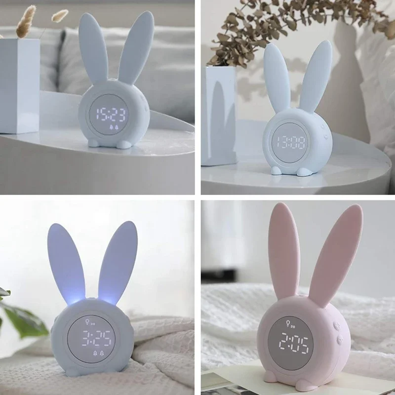 

Rabbit Cartoon LED Digital Alarm Clocks Electronic Clock Sound Control Snooze Function Night Lamp Clock Desk Clock Home Decor 23