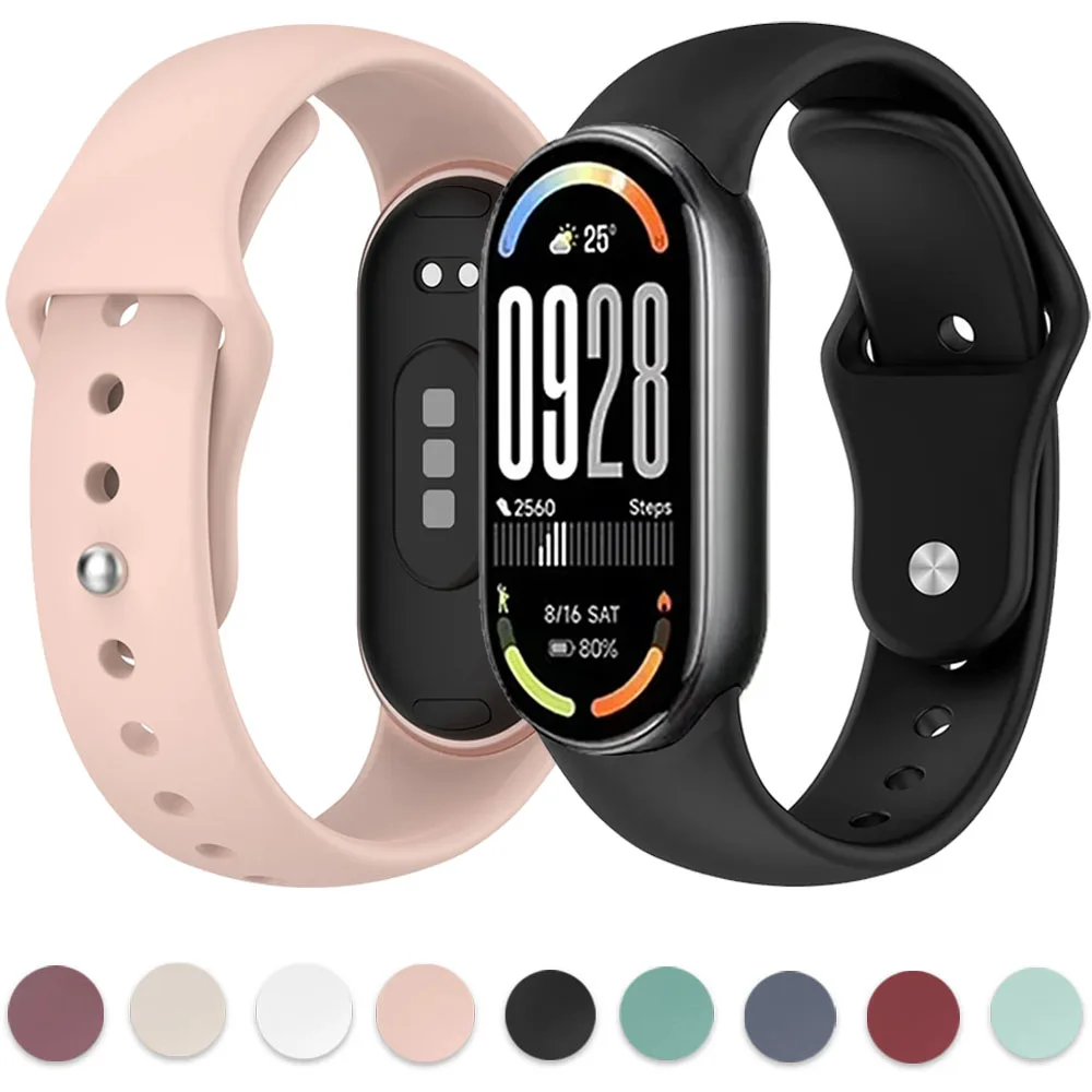 حزام سيليكون لـ Xiaomi Mi Band 10 9 8 سوار معصم مريح لساعة Xiaomi Mi Band 10 9 NFC الذكية حزام قابل للاستبدال