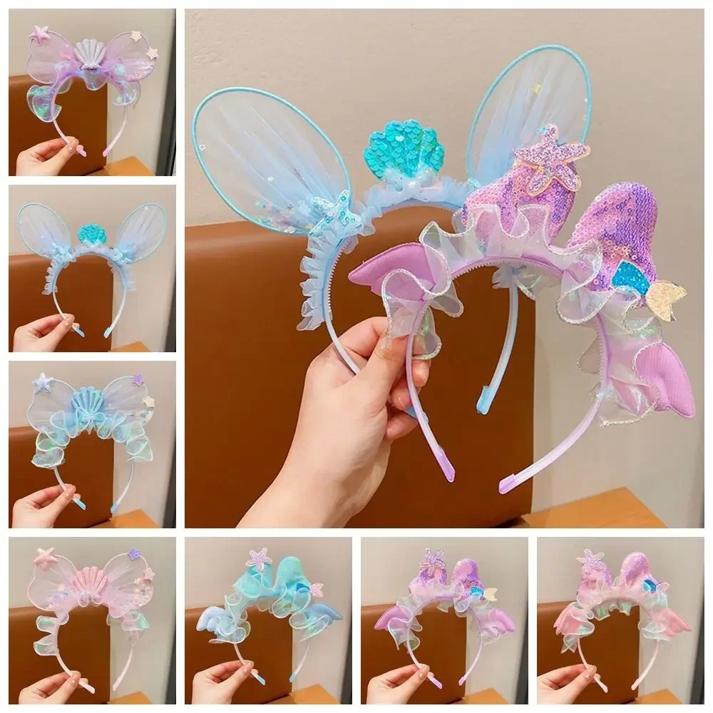 Aro para el pelo de malla Kawaii para niños, accesorios para el cabello, diadema de princesa, adornos para el cabello con lentejuelas, tocado bonito para fiesta