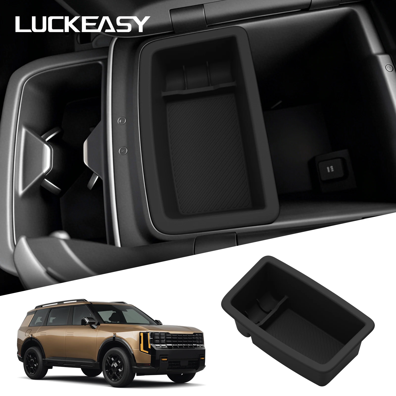 LUCKEASY für Kia Telluride 2027 Basisausstattung Auto-Aufbewahrungsbox Zubehör Mittelkonsole Armlehnenbox Innenfutter Hängende Aufbewahrungsbox