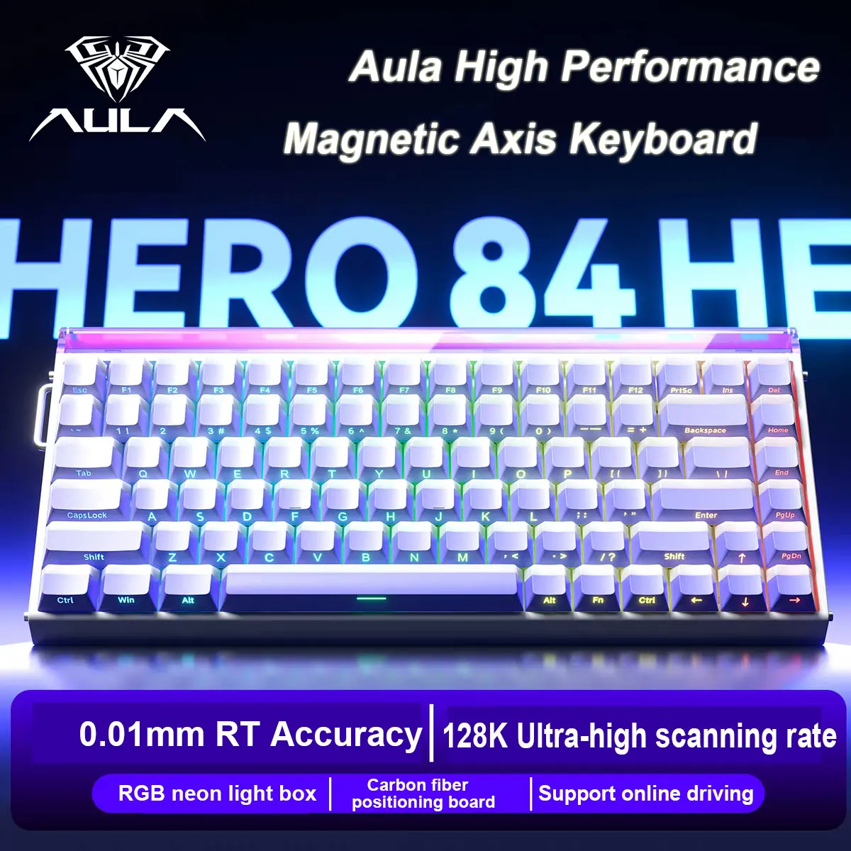 Mechanical Keyboard Music Rhythm RGB Gaming Keyboard 8K Return Magnetic Switch High Performance AULA HERO 84 HE Wired Keyboard