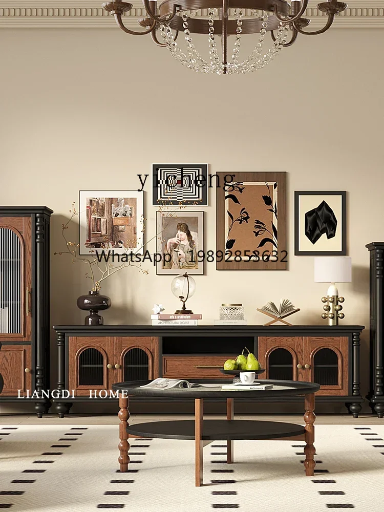 Vintage Solid Wood TV Cabinet Living Room Retro High-End Storage Cabinet Integrated American Style Storage Cabinet