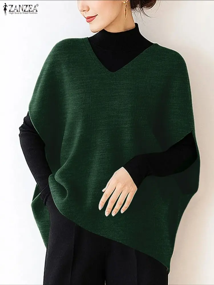 เสื้อสเวตเตอร์ถักไหมพรมผู้หญิง ZANZEA FW 2025 ทรงโอเวอร์ไซส์ คอวี แขนโดลแมน สีพื้น เรียบง่าย สวมใส่สบาย เหมาะสำหรับใส่ทุกวัน