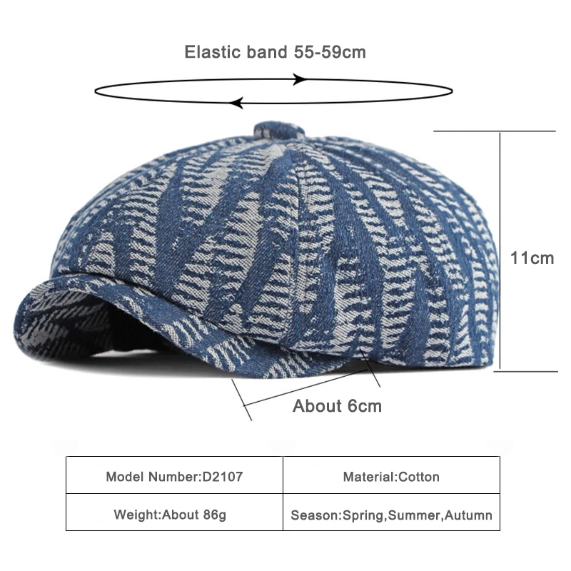 England Newsboy Cap Male Gatsby Octagonal Hat Men Spring Autumn Beret Hat Women Flat Peaked Cap Denim Washed Visor Driver Beret