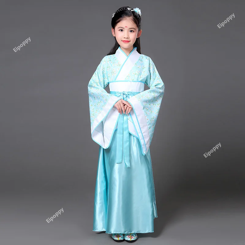 Girls Traditional Chinese Hanfu Dance Costume Ancient Tang Dynasty Han Ming Child Clothing for Folk Dance Performance
