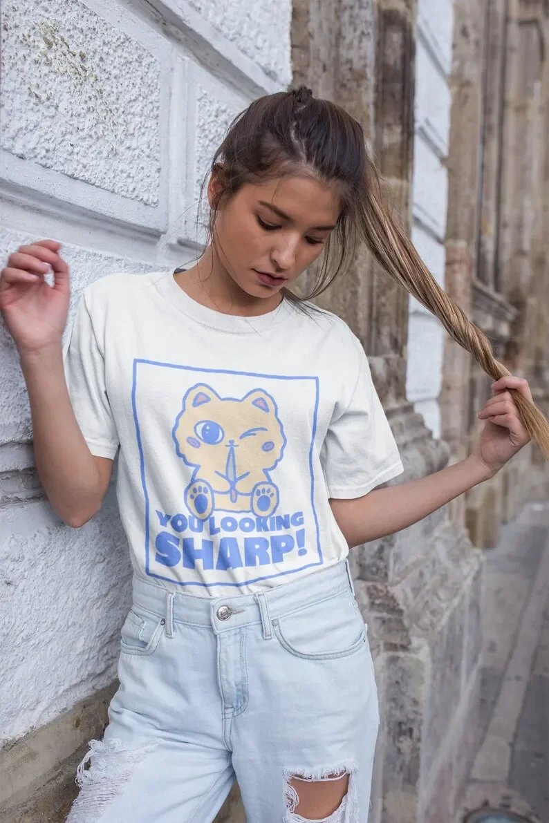 Harajuku a Knife Cat T-Shirt
