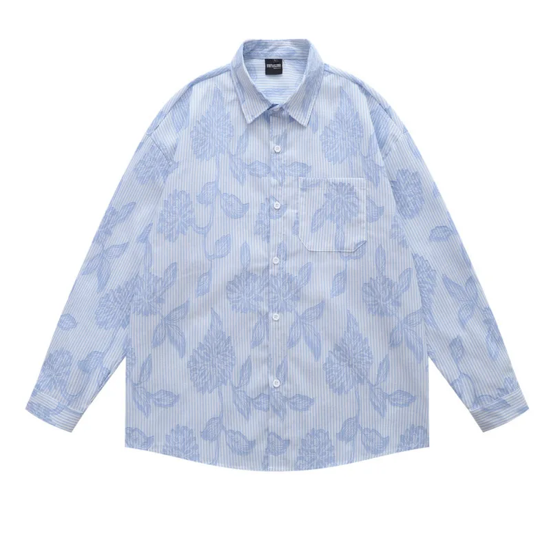 

2025 autumn new American retro striped jacquard long sleeved shirt for men and women, loose collared casual shirt jacket