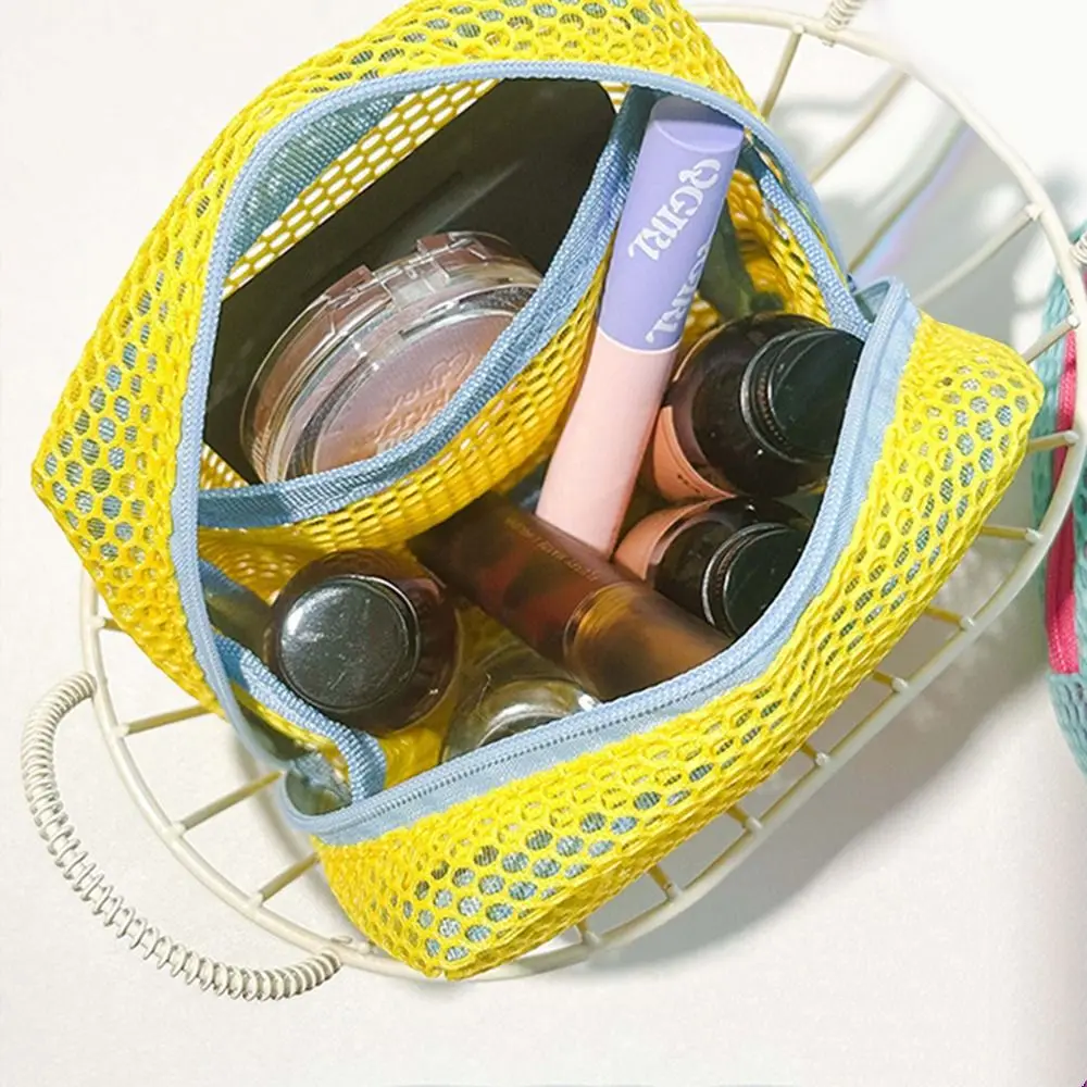 내구성 도파민 컬러 보관 가방 대용량 세면 용품 메이크업 케이스 캔디 컬러 메쉬 화장품 가방