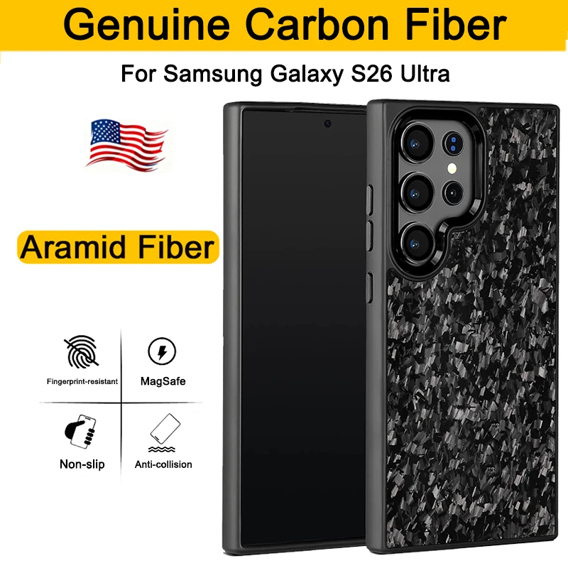 

Real Forged Carbon Fiber Magnetic Case For Samsung Galaxy S26 S25 Ultra Plus S26+ Kevlar Aramid Fiber Cover with Magsafe Case
