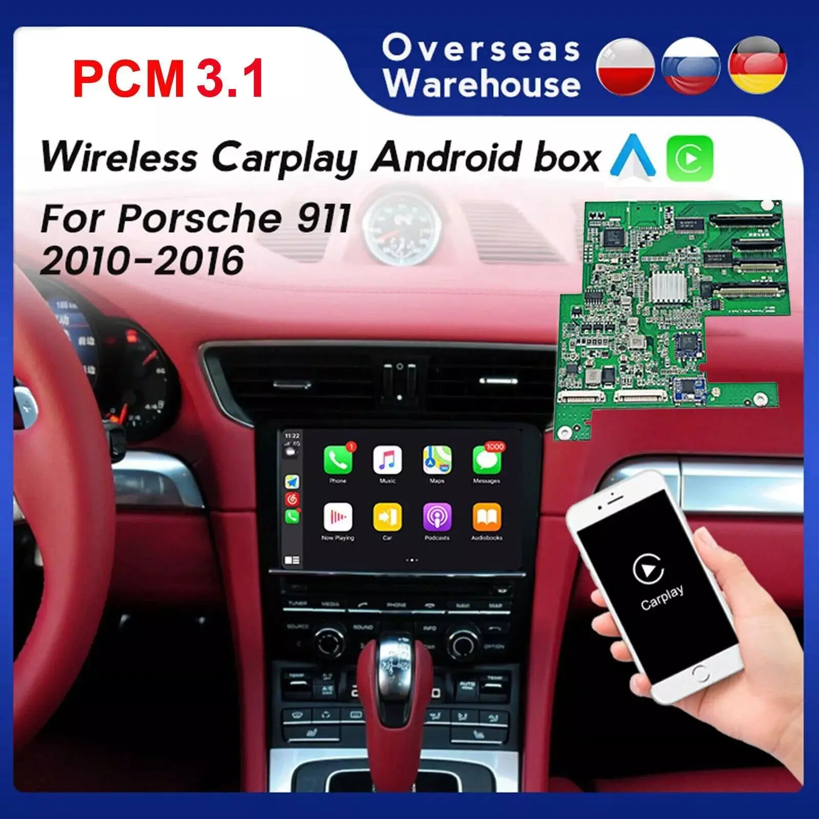 Wireless Carplay Android Auto for Porsche 911 Panamera Cayenne Boxster Cayman Macan 2011-2015 with PCM3.1 System Decoder Box