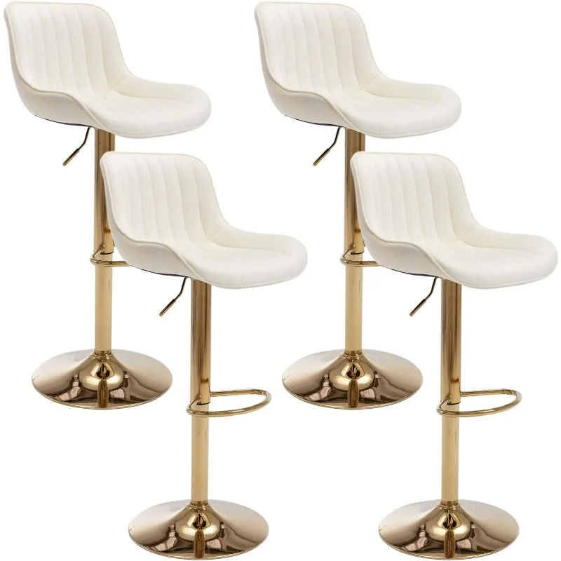 

Velvet Bar Stools Set of 4, Adjustable Counter Height Bar Stools with Back & Footrest, Gold Swivel Bar Stools for Kitchen