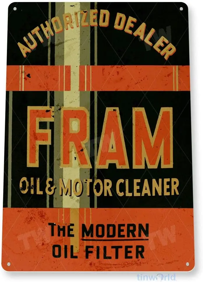 Tinworld Tin Sign Fram Oil Filter Rustic Can Metal Decor Gas Garage Auto Shop A067