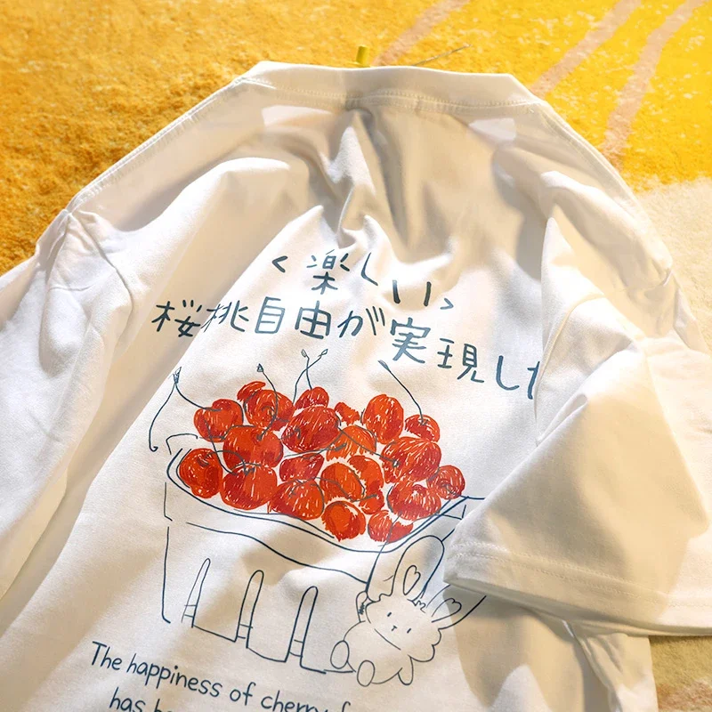 

Japanese American Retro Trendy T-shirt Women's Short Sleeved Bf Loose Pure T-shirt Couple Top Summer Street Tee Women Clothing