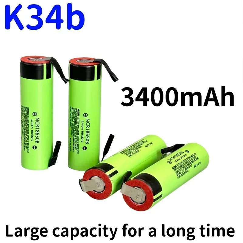 New Original NCR18650B 3.7V K34B 3400 mah 18650 Lithium Rechargeable Battery For Flashlight batteries+DIY nickel