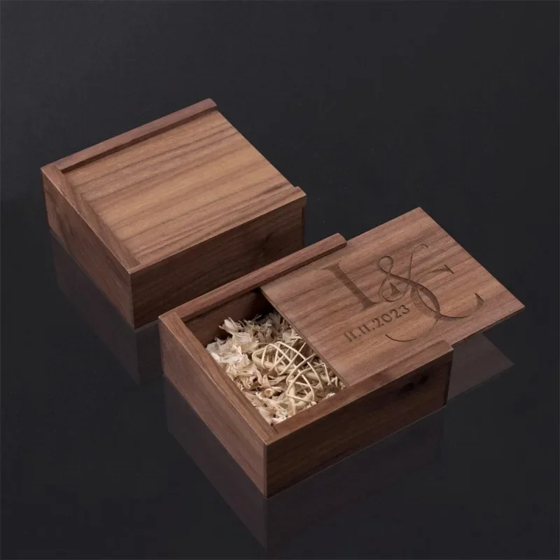 1Pcs Free Logo Custom Wooden Square Unfinished Storage Box for DIY Gift,Wood Box Used for Storing jewelry & Wedding Gifts or USB