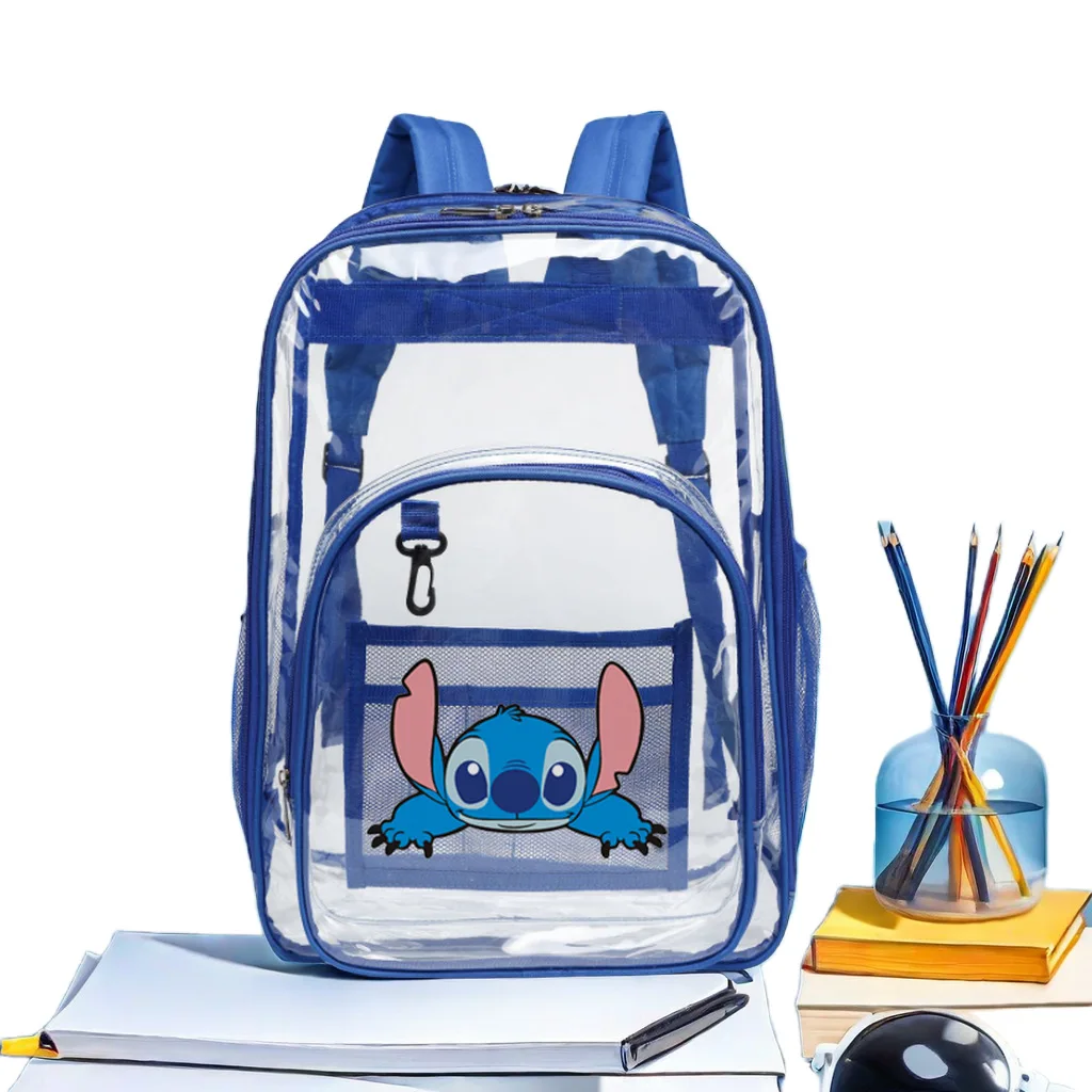 Przezroczysty plecak Stitch Wodoodporny plecak z PVC Amerykański plecak studencki Duża pojemność 33cm * 42cm * 17cm