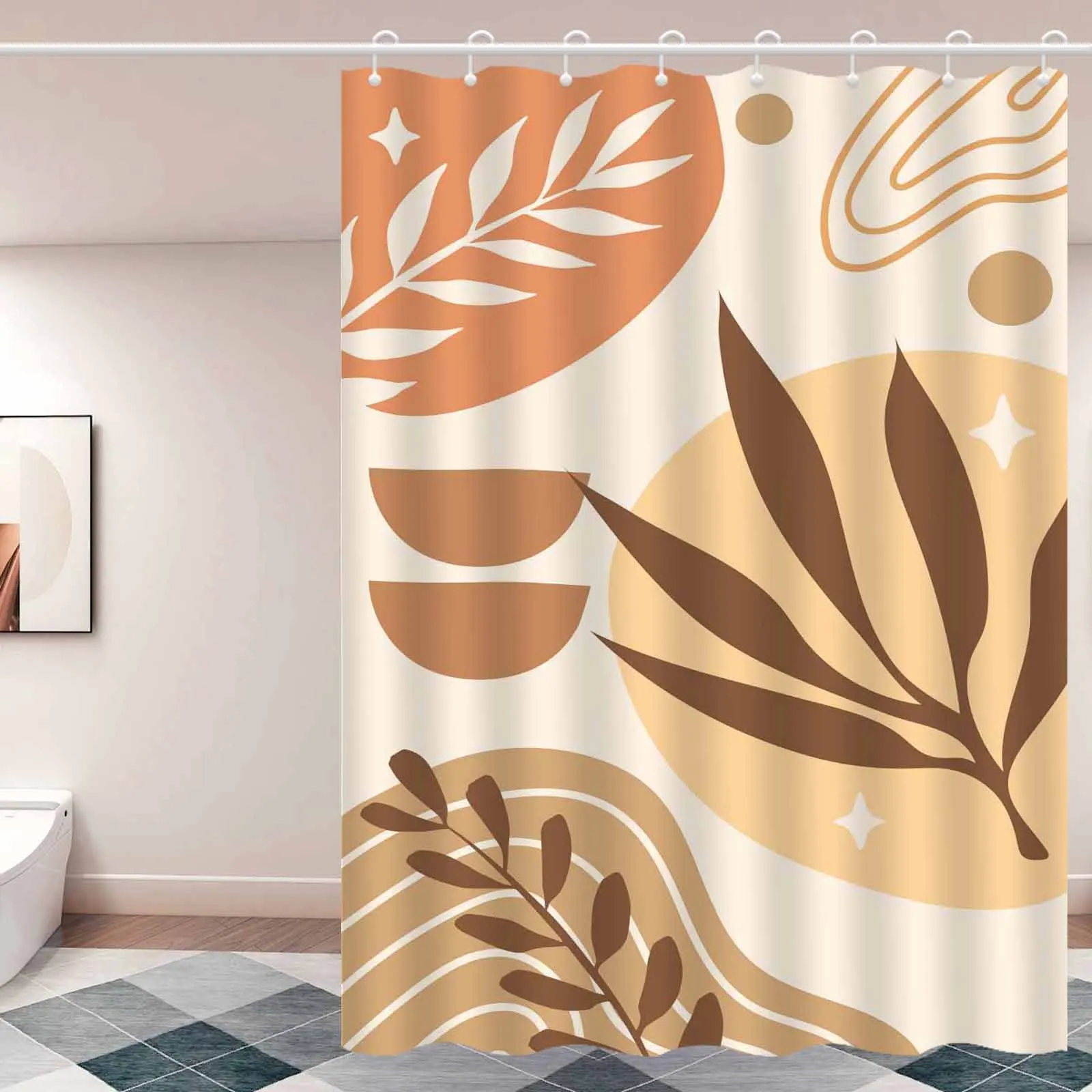 1pc Nordic Minimalist Modern Geometric Pattern Shower Curtain, High-end Elegant Bathroom Curtain, Bathroom Decoration Pattern