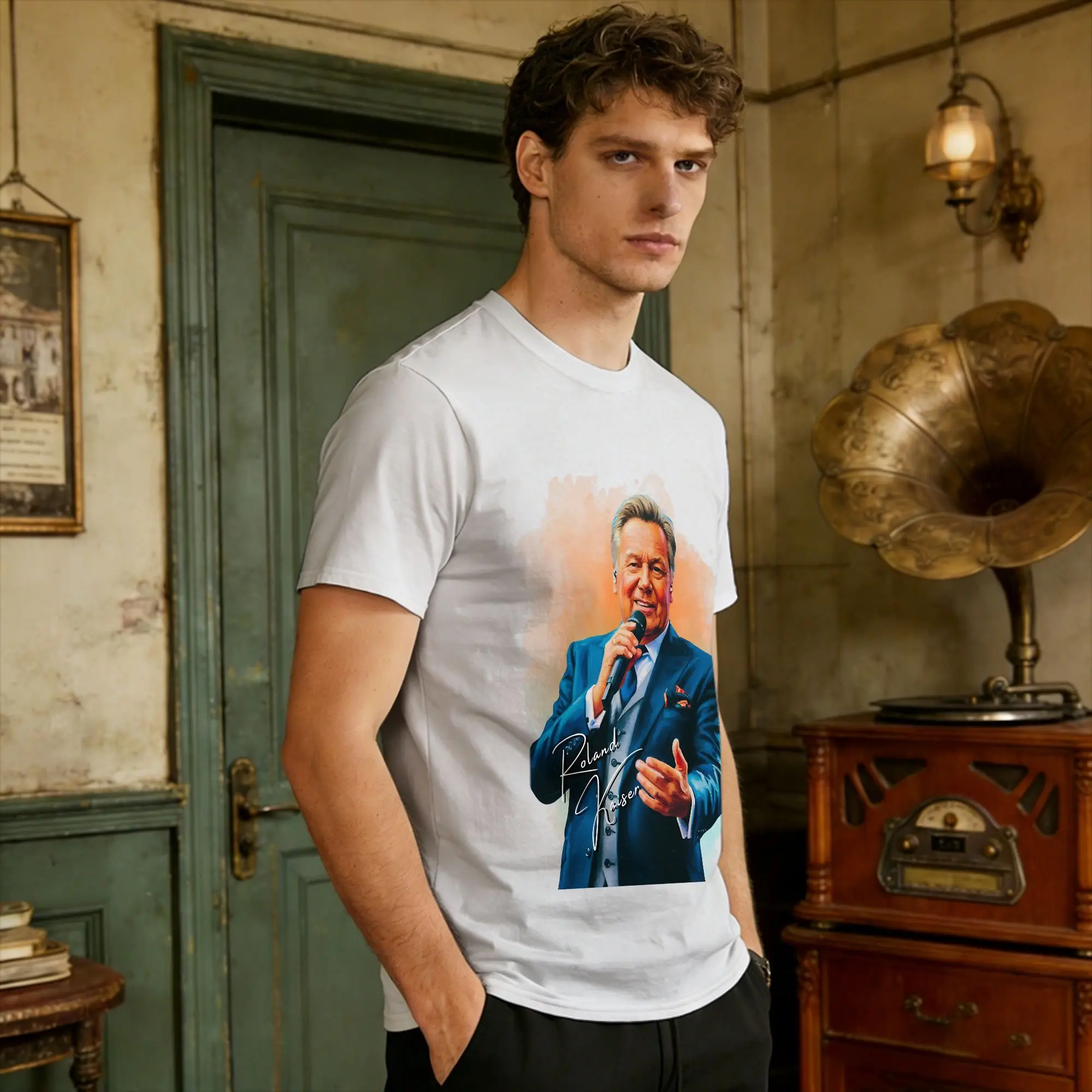 Roland Kaiser Paint Effect Cotton T-Shirt For Mens Beach Eurovisions T-Shirts Harajuku Tee Shirt Oversized Hot Sale Clothes