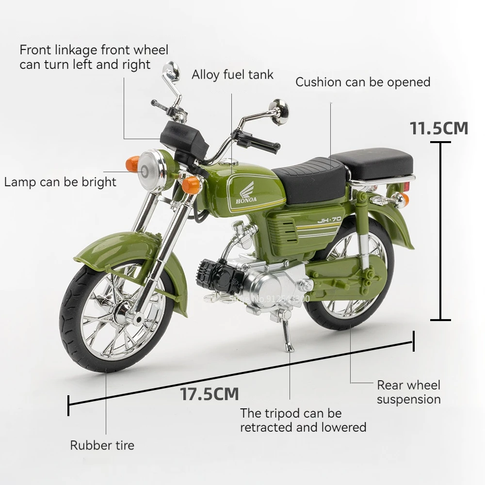 1/12 Honda JiaLing JH-70 Motorcycle Models Toys Alloy Diecast Classic Motor Shock Absorption Music Light Models for Kids Gifts