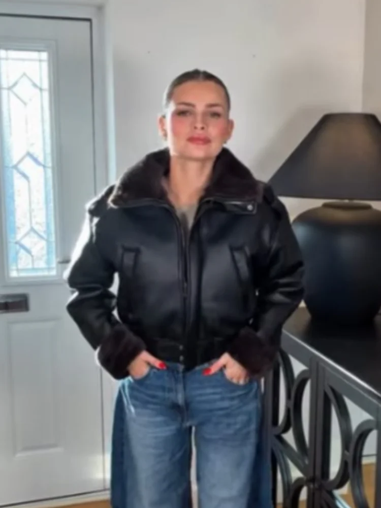 Chaquetas Resistentes y Elegantes de Diseñador, Abrigo Corto de Cuero para Mujer, Otoño, Cálido, Grueso, Informal, para el Trabajo Diario