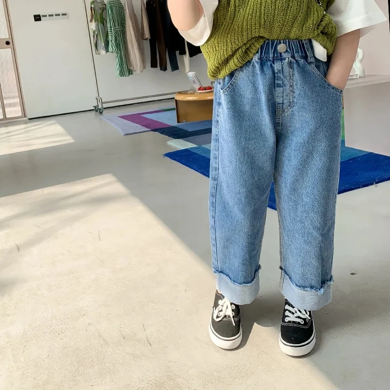 Jeans a gamba larga per bambini primavera estate Jeans larghi e sottili per ragazzi e ragazze Pantaloni casual alla moda per bambini