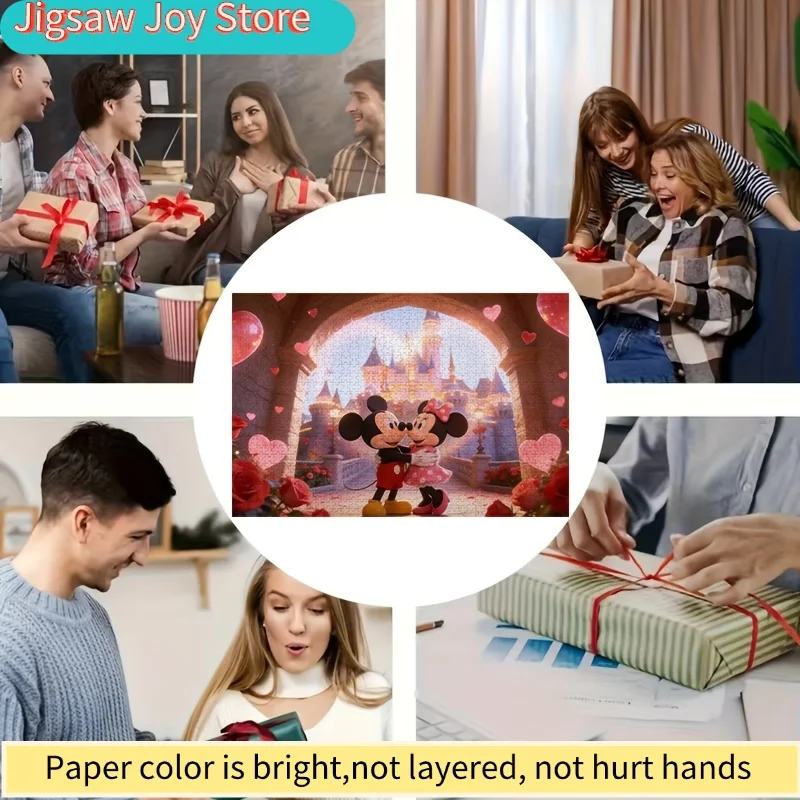 จิ๊กซอว์ 2 มิติ แบบแบน 1,000 ชิ้น ลายดิสนีย์ มิกกี้ มินนี่ รูปโค้ง |   บอลลูนรูปปราสาท, ของขวัญโรแมนติกวันวาเลนไทน์, จิ๊กซอว์กลีบกุหลาบ