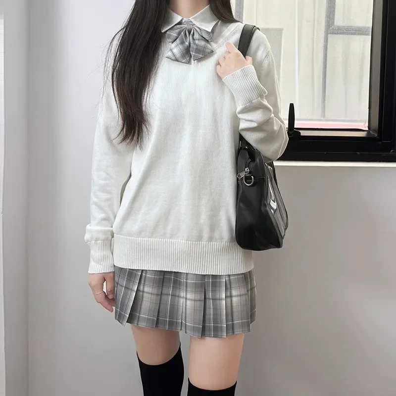 JK Uniform V-Ausschnitt Basic Preppy Style Strickpullover Einfarbiger Pullover Top Layered Wear für Frauen im japanischen Stil