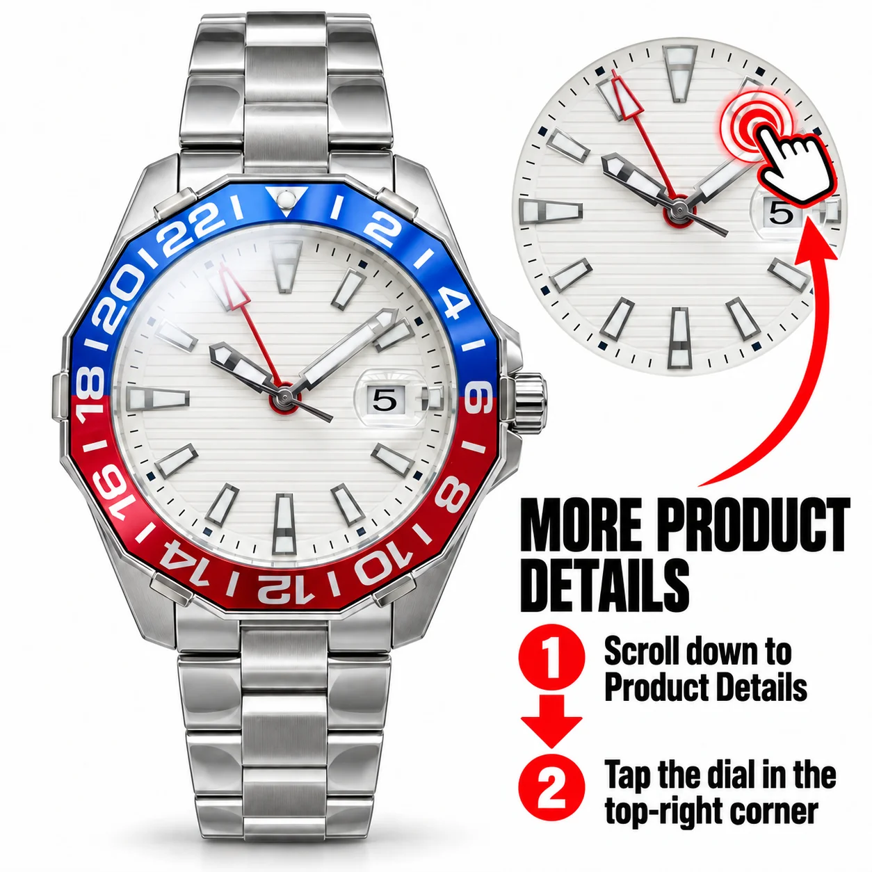 Men's 42mm Automatic Mechanical GMT Watch Dual Time Date Rotating Bezel Stainless Steel Bracelet Sport Wristwatch