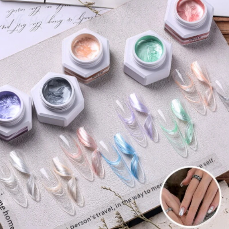 8 Colors Satin Drawing Gel No Wipe Pearl High Density Nail Art Liner Soak Off UV&LED Carving Acrylic Patterns Gel for Manicure