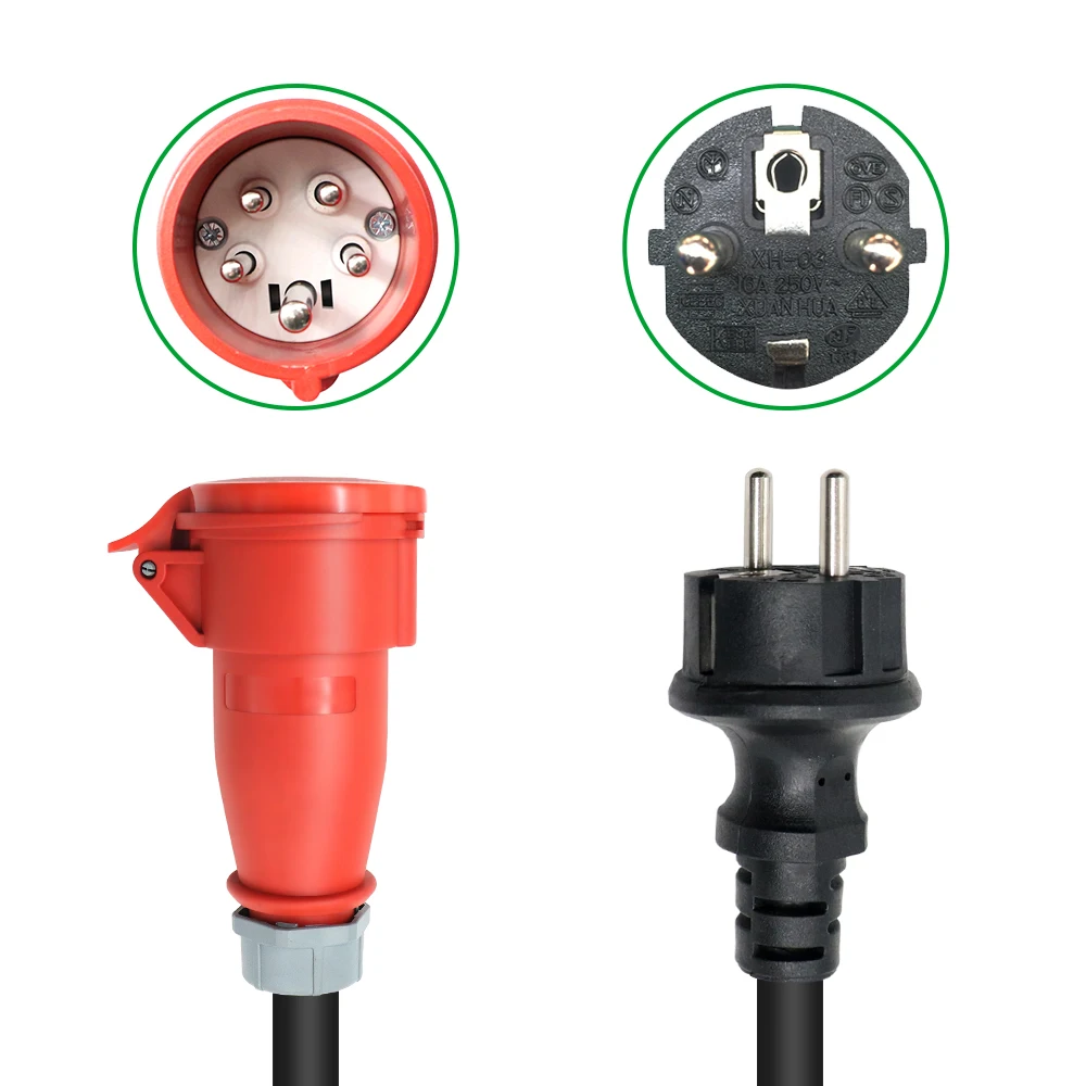 EV Charger Type 2 16A 3phase 11kw Adaptor CEE Red to Schuko With Cable For Electric Car Charging EVSE