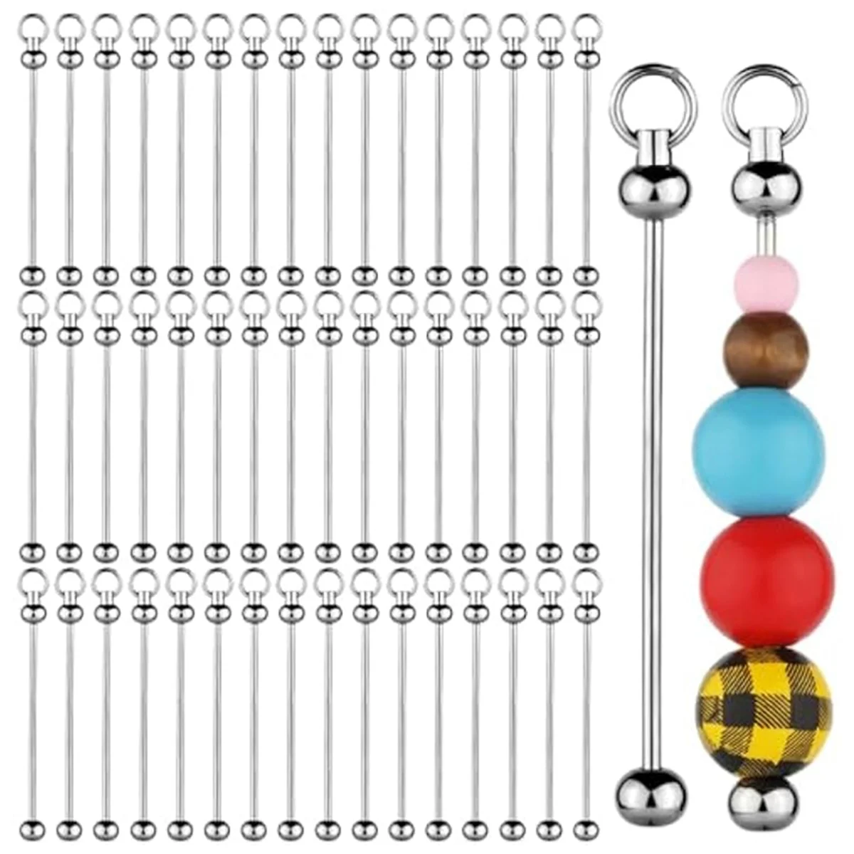 

50Pcs Blank Beadable Keychain Bars,Metal DIY Bead Keychain Bar Charms Eady Detachable Key Chain Making Accessories