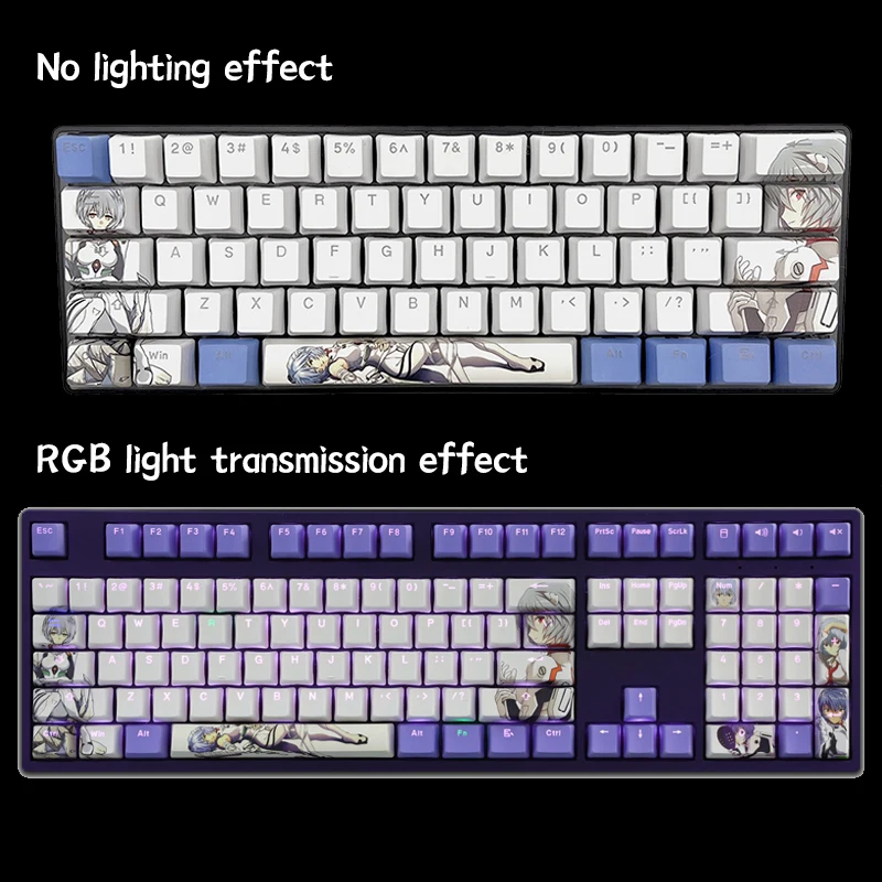 

108 Keys PBT EVA Ayanami Rei Keycaps Anime Theme Cherry Profile 5 Sides Dye Sub RGB Backlight Through Mechanical Keyboard GK61