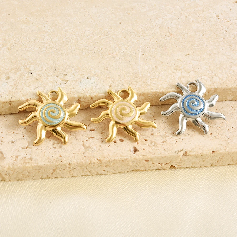 

6Pcs/Lot Stainless Steel Charm Elegant Sun Drip Oil Pendant For Jewelry Making Metal Bulk Necklace Earrings Accessories Findings