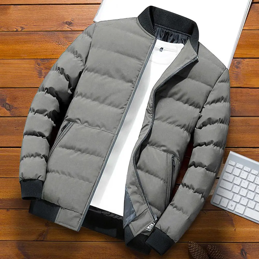 Popular Men Coat Long Sleeve Winter Baseball Jacket Windproof Ribbing Bottom Jacket
