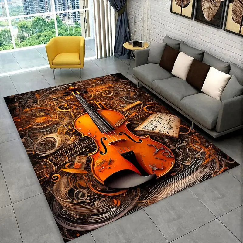 Rhythm Violin Cello Music Note Instrument Large Area Rug Non-slip Durable Carpet for Bedroom Living Room Sofa Doormat Floor Mat