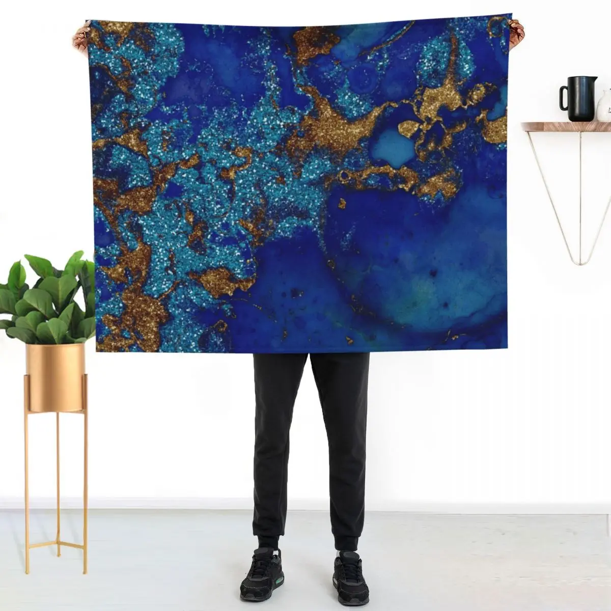 Gold Indigo Blue Faux Malachite Marble Throw Blanket wednesday manga Thins Tourist Weighted Soft Blankets