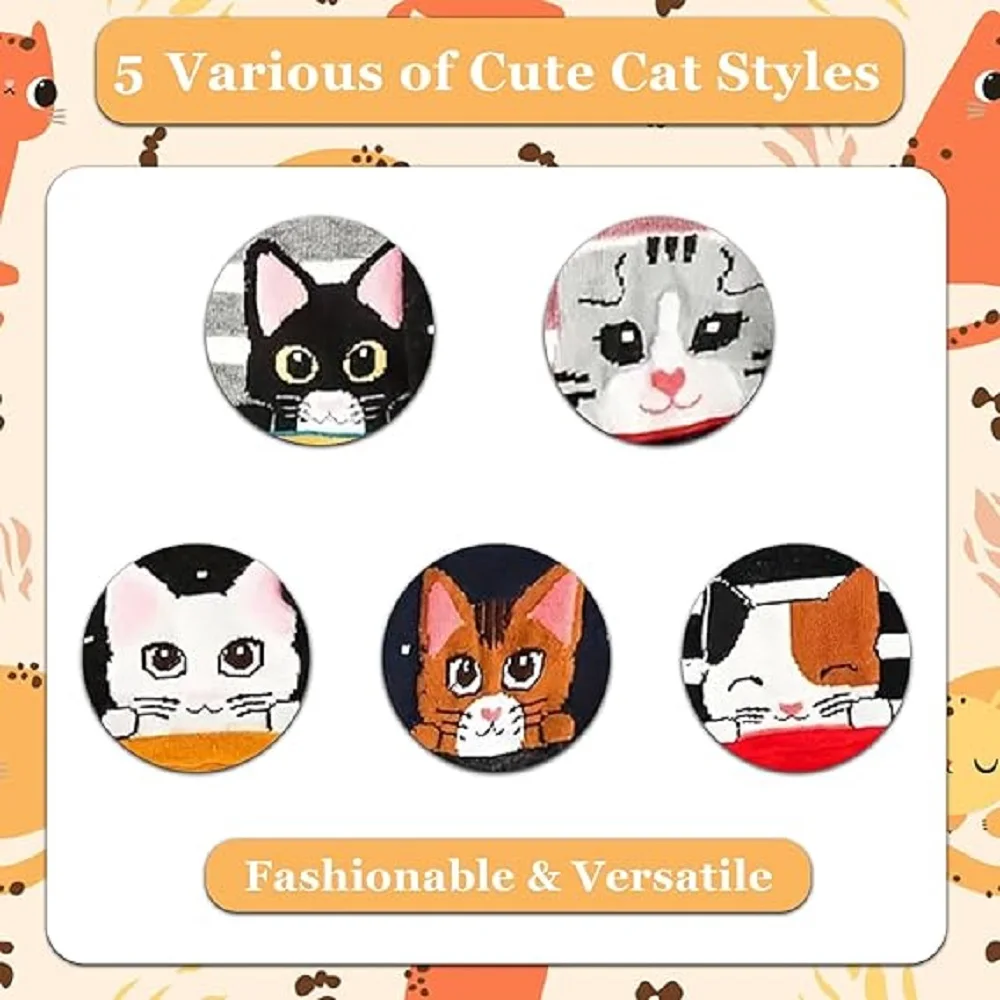 5 Pairs Fashion Women's Cute Cat Socks Cartoon Fun Animal Mid-Tube Sock Soft Comfortable Casual Ankle Socks for Female Girls image 5
