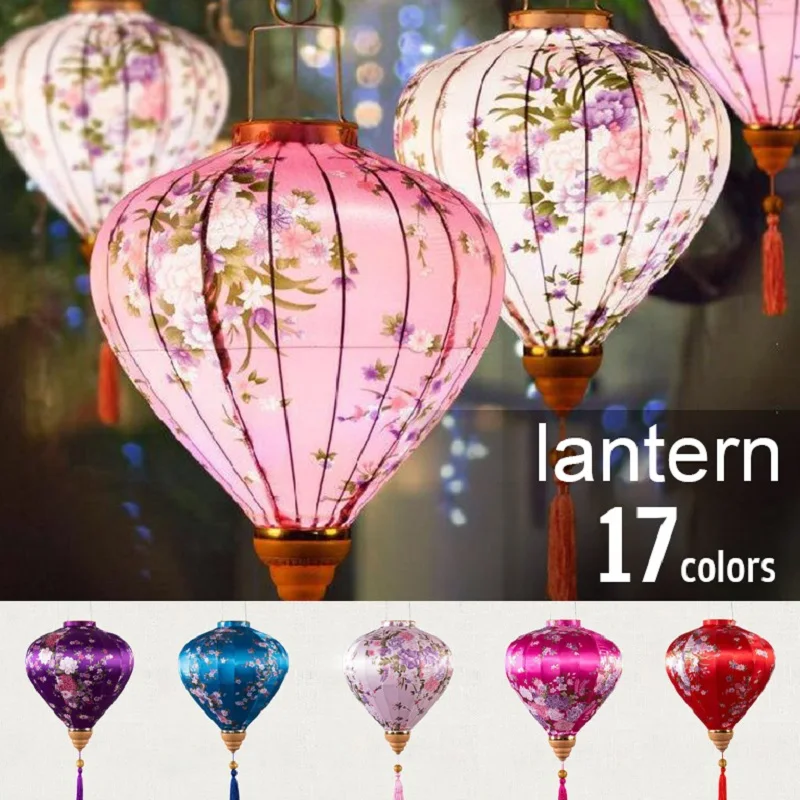 Vintage Silk Lanterns 12 inch Vietnam Japan Lantern Floral Pattern Lantern For New Year Spring Festival Party Home Decor