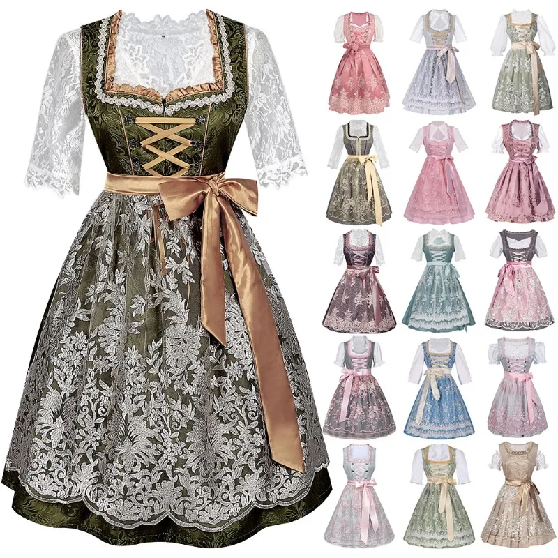 Neues Plus-Size Blumen-Bayerisches Oktoberfest-Kleid Deutsches Karnevalskleid für Bierfest Feiertags-Cosplay Langes Festliches Kleid
