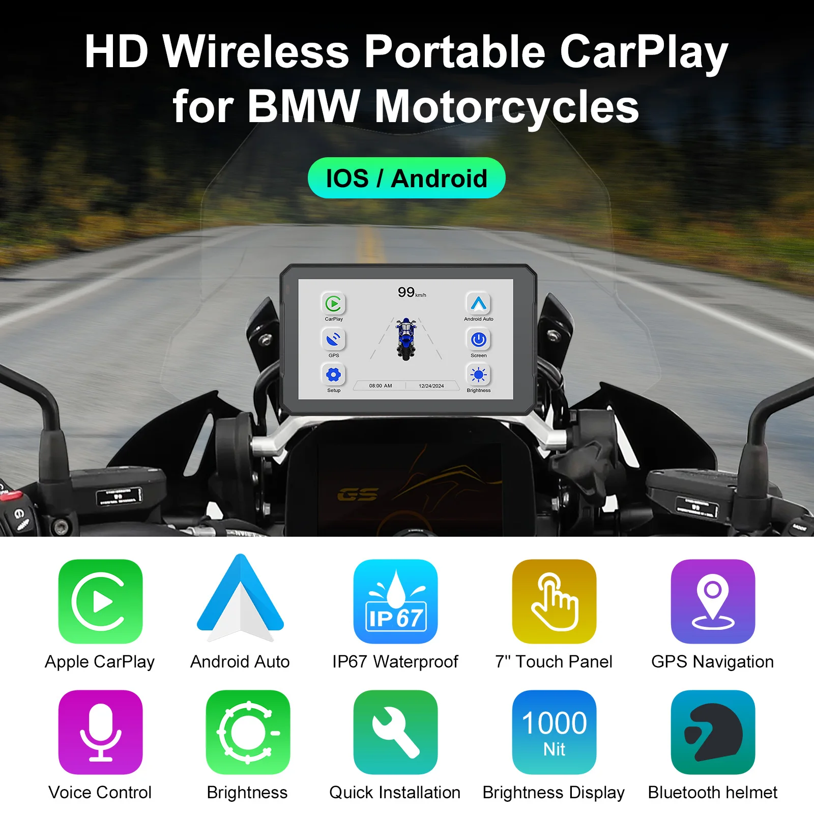 For BMW S1000 M1000 R1200 R1250GS XR ADV Touch Outdoor Waterproof Sunsceen Portable Motorcycle Navigator CarPlay Android Auto