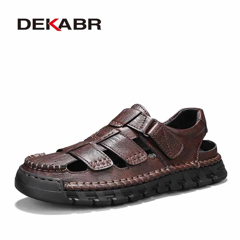 DEKABR Men Summer Hollow‑Out Sandals Magic Tape Rubber Anti‑Slip Sole Shoes