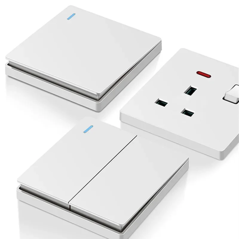 White UK Plug 13A with USB Panel UK Socket Panel, International Universal USB Mobile Phone Charging Socket, with LED Light